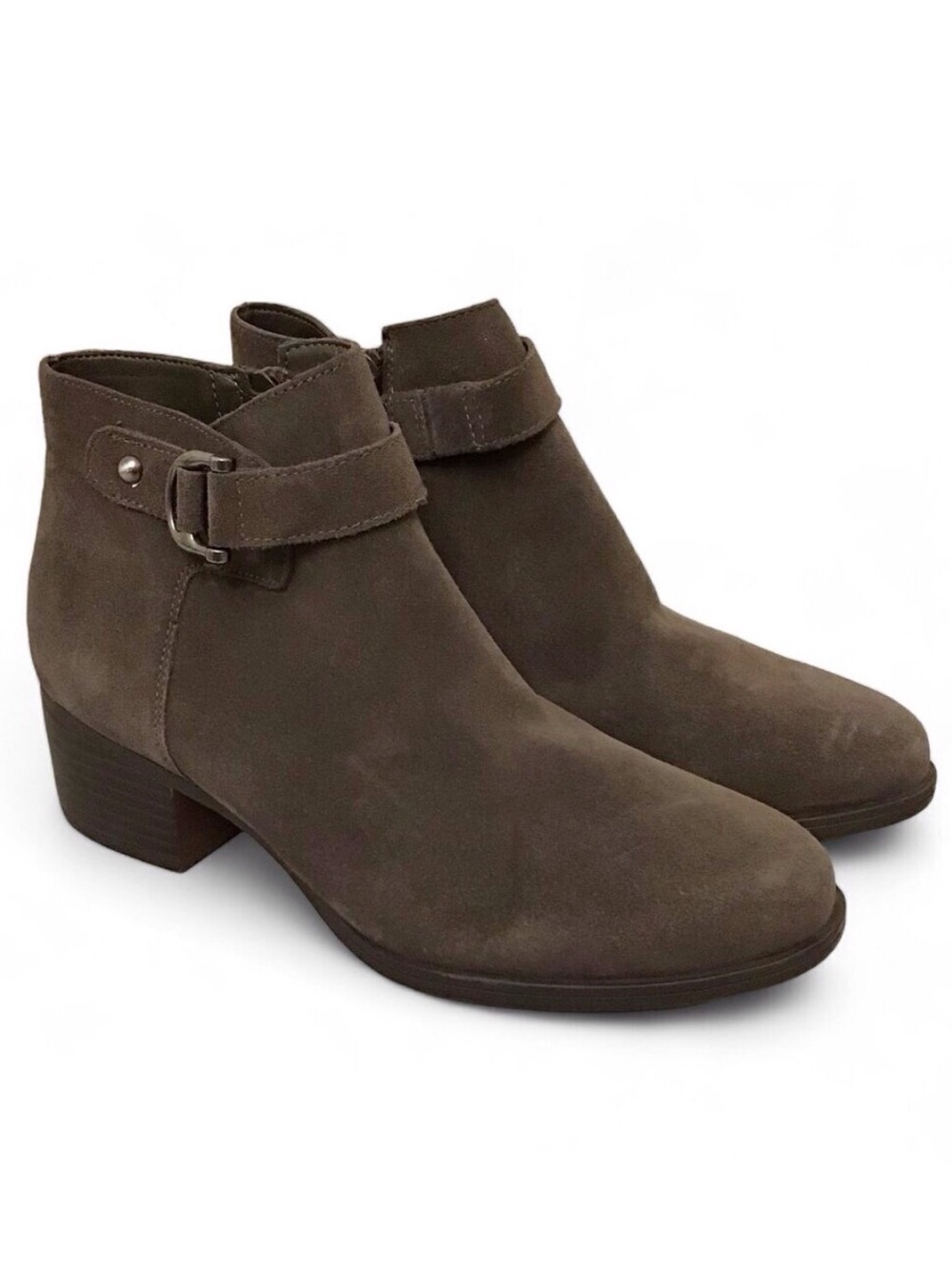 Naturalizer 7.5 Drewe Suede Ankle Women’s Boots Gray Chunky Block Heels Bootie